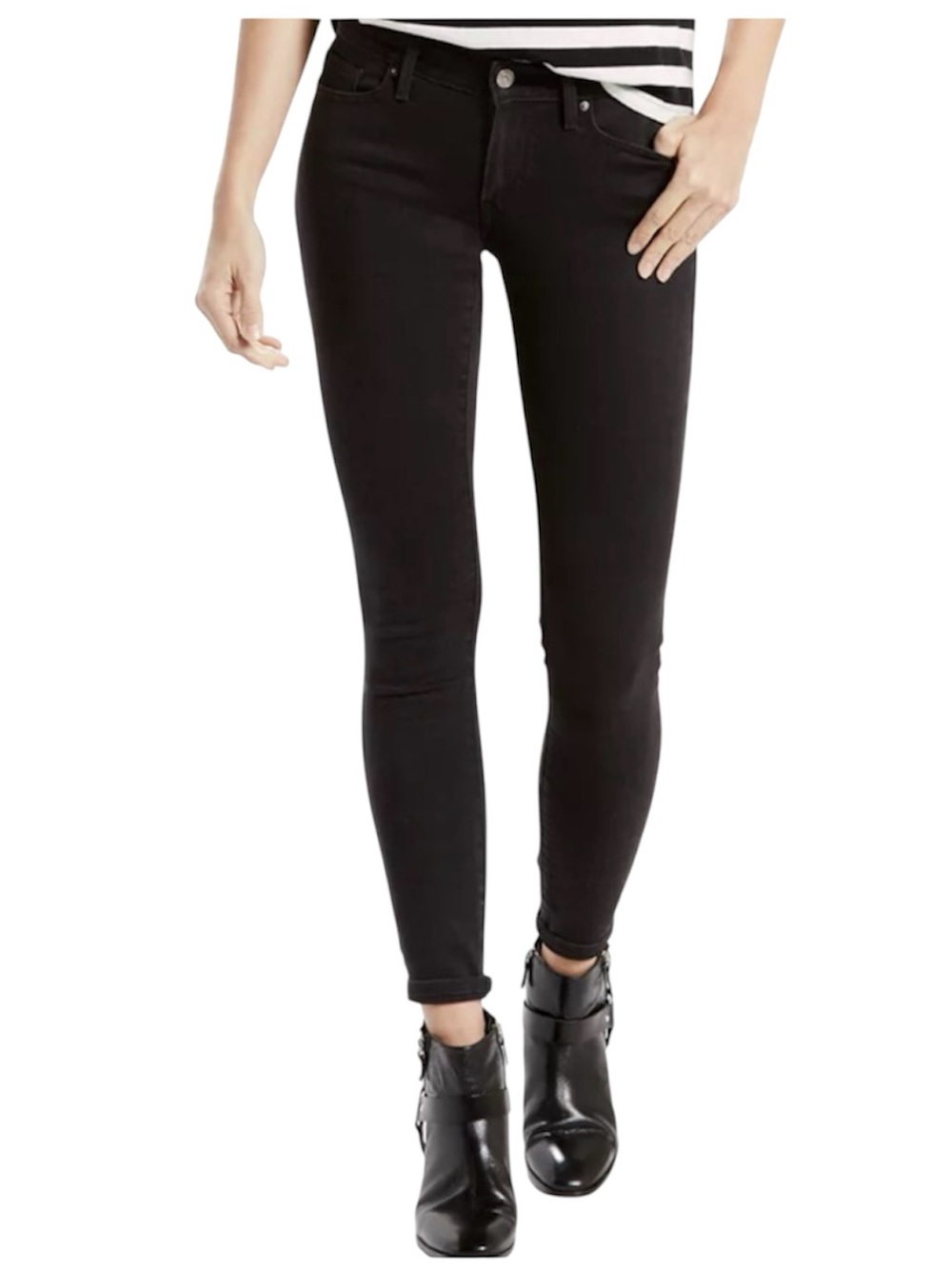 Levi’s 711 Skinny Black Wash Stretch Jeans Mid Rise Slim Leg Denim Size 25